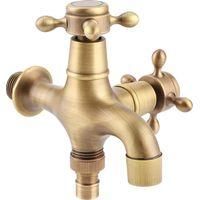 OEM Grifo Doble De Jard&iacute;n De Lat&oacute;n Antiguo G1/2, Montaje En Pared Vintage, Grifo Retro Cl&aacute;sico Para Fregona, Lavadora, Ba&ntilde;o, Grifo Exterior, Agua Fr&iacute;a - C