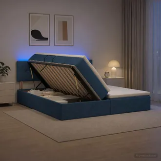 vidaXL Vidaxl Letto Con Contenitore Led E Materasso Blu 200 X 200 Cm Tessuto