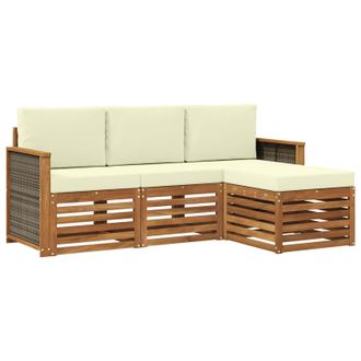 vidaXL Conjunto De Sof&aacute;s De Exterior Con Coj&iacute;n 4 Pcs Natural Y Crema Vidaxl