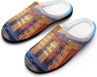 Generic Camogli Beach Italy Mens House Slippers Memory Foam Washable Cotton Slip on Home Shoes