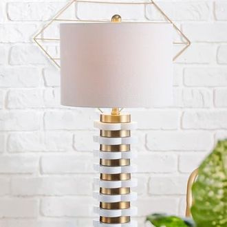 Jonathan Y Designs Wellington Quatrefoil Striped Resin LED Table Lamp in Brass Gold at Nordstrom