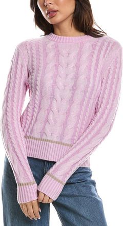 Fort&eacute; Cashmere Tipped Plaited Cable Crewneck 100% Cashmere Sweater