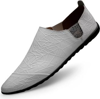 Generic Mens Loafers Shoe Round Toe Driving Loafers Leather Anti-Slip Comfortable Resistant Classic Slip On(White,6.5 UK)