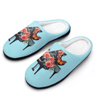Generic Rose Flower Music Piano Mens Slippers Comfortable And Non-slip Cotton Slipper Shoe for House