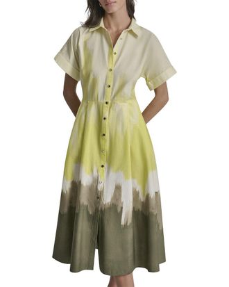 DKNY Printed Extended Sleeve Button-Down Dress