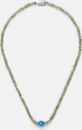 Ileana Makri 9kt white gold (375/1000) and sterling silver (925) beaded necklace with garnets and diamonds