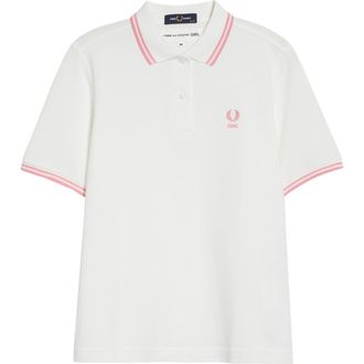 Comme Des Gar&ccedil;ons x Fred Perry Tipped Cotton Piqu&eacute; Polo in White at Nordstrom, Size X-Small