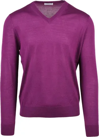 Ballantyne V-Neck Pullover in Rich Red Wool with Minimalist Design