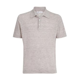 Brunello Cucinelli Brunello Cucinelli, Polo Shirts, male, Beige, Size: M Linen and Cotton Knit Polo Shirt