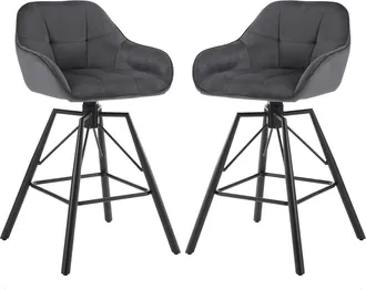 Woltu Woltu - 2x Taburetes De Bar De Terciopelo Y Cuero Patas De Metal Con Reposabrazos Y Respaldo Taburetes De Cocina Giratorios Para Desayuno Silla Nueva 