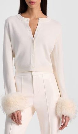 Alice & Olivia Dollie Faux Fur Cuff Wool Cardigan in Soft White at Nordstrom Rack, Size X-Small