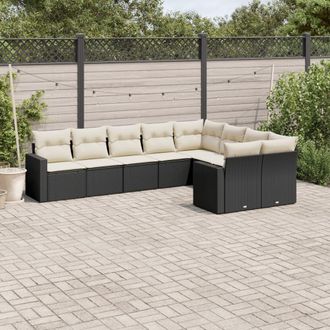 vidaXL Set De Sof&aacute;s De Jard&iacute;n 8 Piezas Y Cojines Rat&aacute;n Sint&eacute;tico Negro Vidaxl