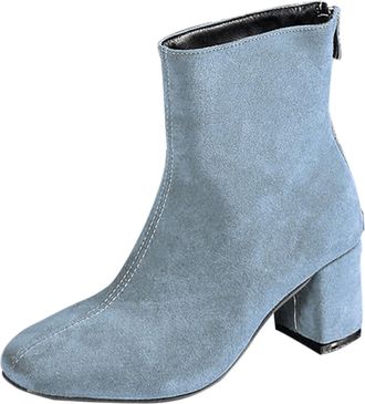 Generic Womens Ankle Boots Mid Block Heel Ladies Short Booties Solid Color Stylish Back Zipper Elegant Casual Ladies Boots Smart Office Party