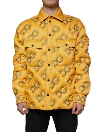 Dolce & Gabbana Mens Yellow Logo Padded Buttoned Blouson Jacket Nylon Clothing