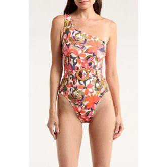 Hutch One-Shoulder O-Ring One-Piece Swimsuit in Coral Painted Lush Tropical at Nordstrom Rack, Size X-Small