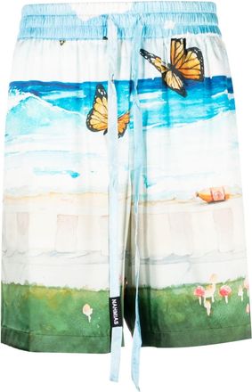 Nahmias Butterfly Beach Silk Shorts - men - Silk/Spandex/Elastane/Polyester - M - Blue
