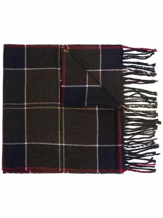 Barbour check-print fringed scarf - men - Acrylic - One Size - Blue