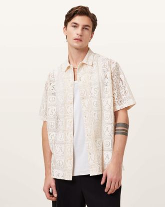AllSaints Cotton Netley Short Sleeve Lace Shirt, Size: XXL
