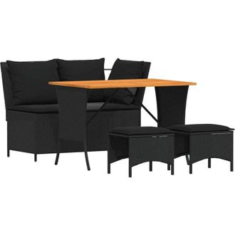 vidaXL Juego Comedor Jard&iacute;n 4 Piezas Con Cojines Rat&aacute;n Sint&eacute;tico Negro Vidaxl