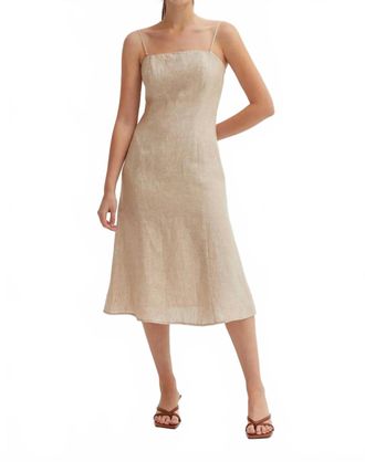 Crescent Sofia Linen Square Neck Midi Dress In Oatmeal