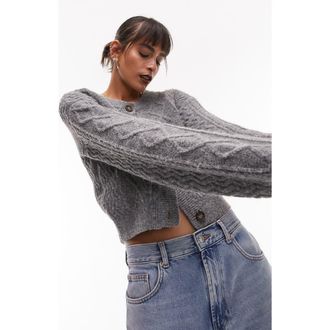 Topshop Cable Stitch Cardigan in Grey at Nordstrom, Size X-Small