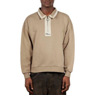 Pleasures Drift Cotton Quarter Zip Polo in Tan at Nordstrom, Size Xx-Large