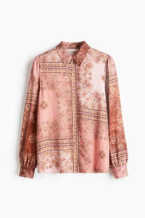 H&M Bluse mit Puff&auml;rmeln - Mattrot/Gemustert