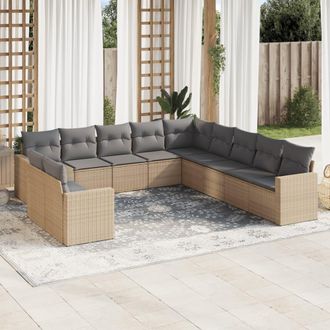 vidaXL Set De Sof&aacute;s De Jard&iacute;n 11pzas Con Cojines Rat&aacute;n Sint&eacute;tico Beige Vidaxl