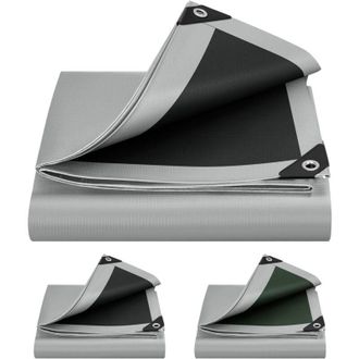 Woltu Woltu Lona Impermeable De Pe 280 G/m&sup2; L&aacute;mina Protectora Contra La Lluvia Para Exteriores 4x4m Gris+negro