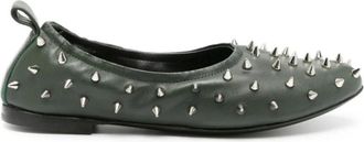 AGL Studded Leren Ballerina Ballerina - Dames - Ballerinas - Groen - 38 1/2 EU - Leer - Schoenen