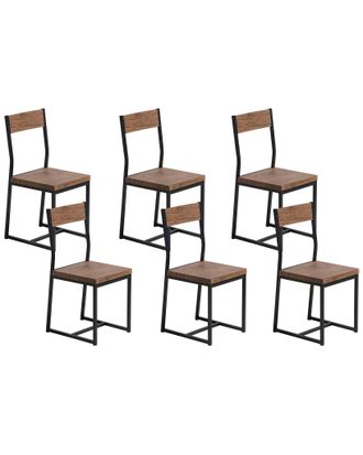 Beliani Set 6 Sedie Da Giardino In Mdf Colore Legno Scuro E Cuscino Di Seduta Laredo