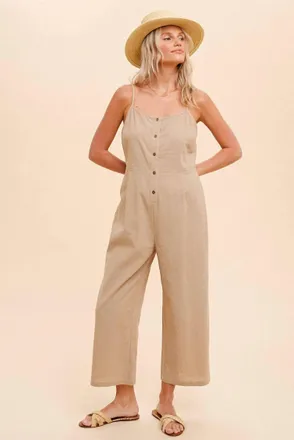 Hem & Thread Easy Woven Jumpsuit In Tan