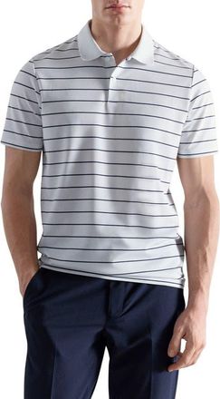 Mango Slim Fit Stripe CoolMax Piqu&eacute; Polo in White at Nordstrom, Size X-Large