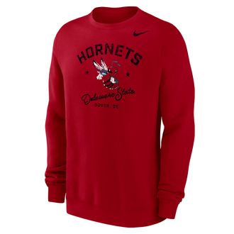 Nike Mens College (Delaware State University) Mens Club Fleece Crew-Neck Sweatshirt in Red | M33778DESU25-RED