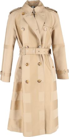 Burberry Pre-owned Womens Waterloo Checked Gabardine Trench Coat in Beige Cotton - Size 14 UK