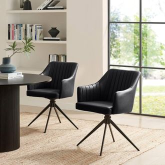 Furniturebox 2x Calla Black Faux Leather Swivel Dining Chairs