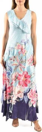 Komarov Ruffle Chiffon & Charmeuse Maxi Cocktail Dress in Bahamian Border at Nordstrom Rack, Size X-Large