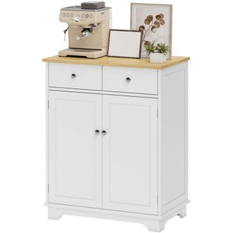 HOMCOM Credenza Cucina con Armadietto 2 Ante e 2 Cassetti, Bianco e Legno