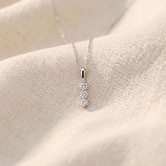 Pompeii3 1/4ct 3 Stone Round Three Diamond Pendant 14K White Gold