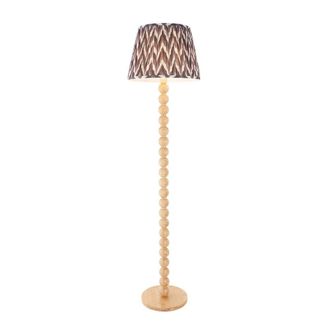 Netlighting Cane Bamboo Floor Lamp Grey Fabric Zigzag Shade 40cm E27