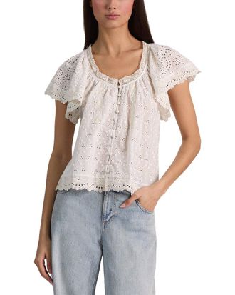 Alice & Olivia Alice + Olivia Odette Embroidered Flutter Sleeve Top