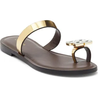 Cecelia New York Demi Toe Loop Sandal in Dark Brown/Gold at Nordstrom, Size 8.5