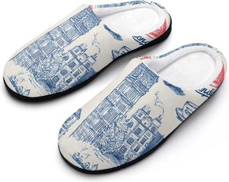 Generic London Building Coffee Culture Slippers Men Winter Warm Cotton Anti-Slip Indoor Slip-Ons House Shoes