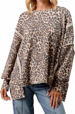 Bibi Oversized Waffle Thermal Sweatshirt In Leopard