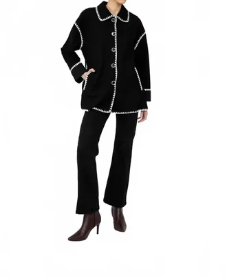 Frank Lyman Design Bellona Long Jacket With Contrast Stitching In Black