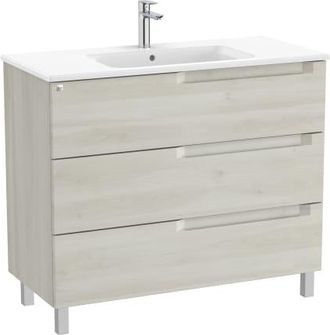 Roca Mueble Centrado 1000mm Aleyda Con Patas 3 Cajones + Lavabo Blanco Madera