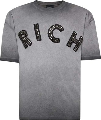 John Richmond T-shirt met aangebrachte tekst - Heren - T-shirts - Grijs - L - Katoen - Tops