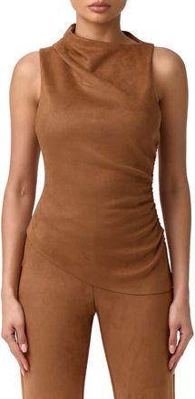 Naked Wardrobe Ruched Asymmetric Faux Suede Tank in Mocha at Nordstrom, Size X-Small