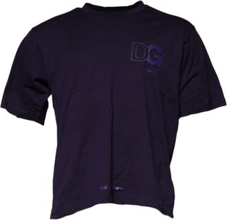 Dolce & Gabbana Mens Purple Dg Logo Cotton Crew Neck T-Shirt