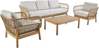 Sweeek Conjunto de muebles de jard&iacute;n en acacia con cuerda, 5 plazas, beige
